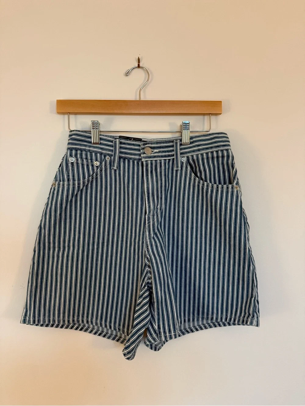 Levi's Blue and White Stripe Denim Bermudas